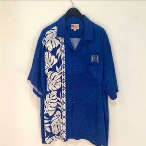 Hilo Hattie’s Hawaiian Mens Shirt, Blue, Embroidered Logo on Front, 3 XL